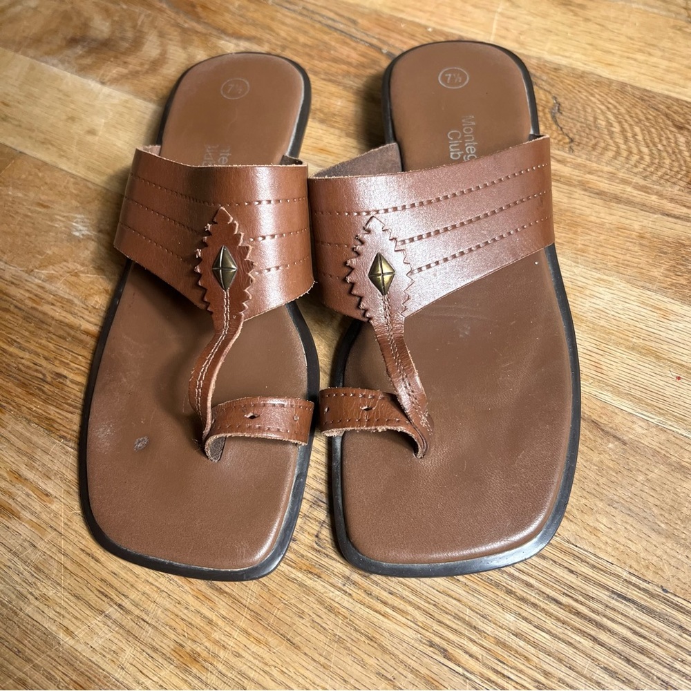 Montego Bay Club women’s y2k Brown leather Sandals‎ size 7.5